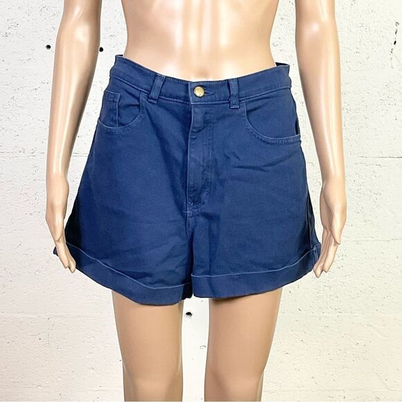 American Apparel Y2K Blue Cotton Denim High Waisted Cuffed Shorts Size 30/31 - Picture 4 of 11
